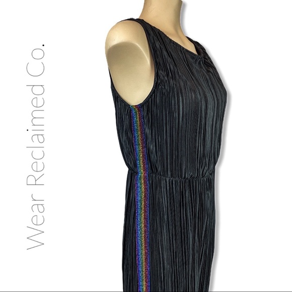NWT Disco Retro Crinkle Black Sparkle Jumpsuit - Picture 6 of 10